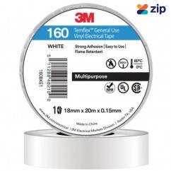 3M AE019500774 - Temflex 160 18MM x 20M White Vinyl General Use Multipurpose Flame Retardant Electrical Tape