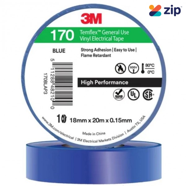 3M AE019500782 - Temflex 160 18MM x 20M Blue Vinyl General Use Multipurpose Flame Retardant Electrical Tape