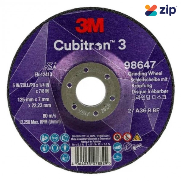 3M XC991967545 - 125mm x 7mm x 22mm 36 Grit Cubitron III Grinding Wheel