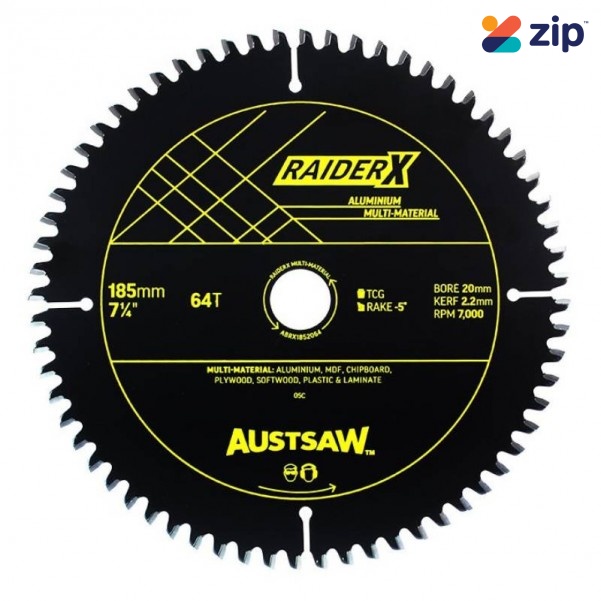 Austsaw ABRX1852064 - 185mm (7-1/4") x 20mm x 64T RaiderX Aluminium Multi-Material Blade