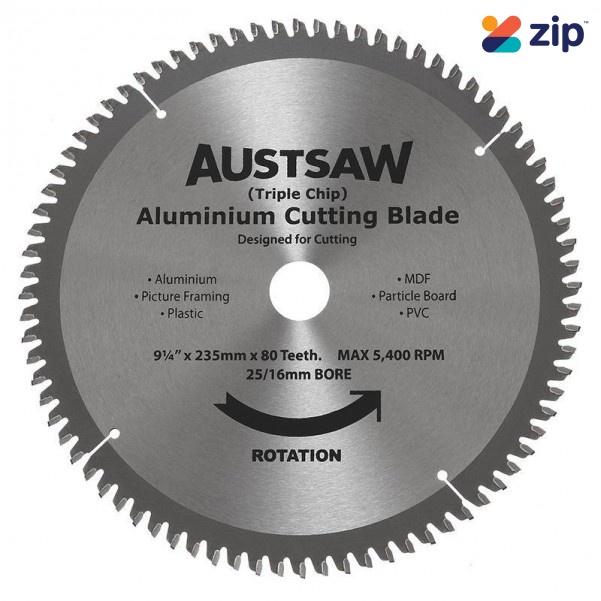 Austsaw ALYC2352580 - 235mm 80T Aluminium Blade Triple Chip 25/16mm Bore