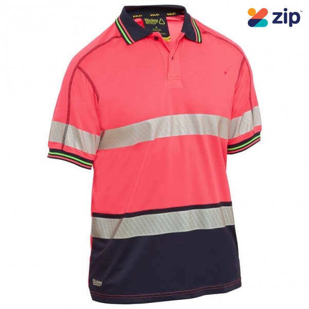 Bisley BK1219T_TT21 - Pink / Navy Taped Hi Vis Polyester Mesh Short Sleeve Polo Shirt