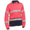 Bisley BK6219T_TT21 - Pink / Navy Taped Hi Vis Polyester Mesh Long Sleeve Polo Shirt