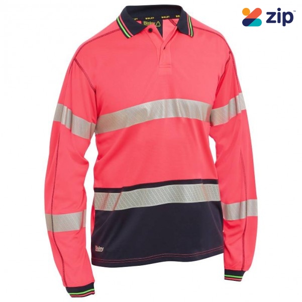 Bisley BK6219T_TT21 - Pink / Navy Taped Hi Vis Polyester Mesh Long Sleeve Polo Shirt