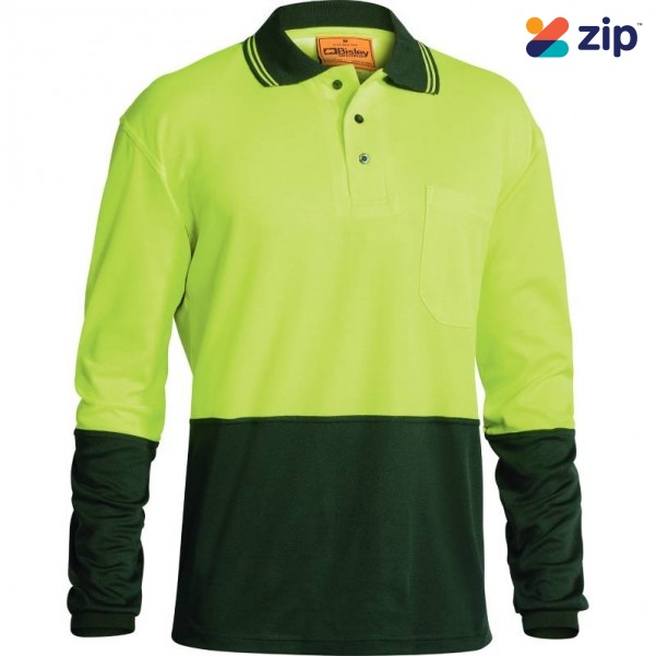 Bisley BK6234_TT06 - 2 Tone Yellow / Bottle HI VIS Long Sleeve Polo Shirt