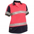 Bisley BKL1225T_TT21 - Pink / Navy Taped Two Tone Hi Vis V-Neck Women Short Sleeve Polo Shirt