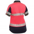 Bisley BKL1225T_TT21 - Pink / Navy Taped Two Tone Hi Vis V-Neck Women Short Sleeve Polo Shirt