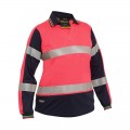 Bisley BKL6225T_TT21 - Pink / Navy Taped Two Tone Hi Vis V-Neck Women Long Sleeve Polo Shirt