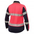 Bisley BKL6225T_TT21 - Pink / Navy Taped Two Tone Hi Vis V-Neck Women Long Sleeve Polo Shirt