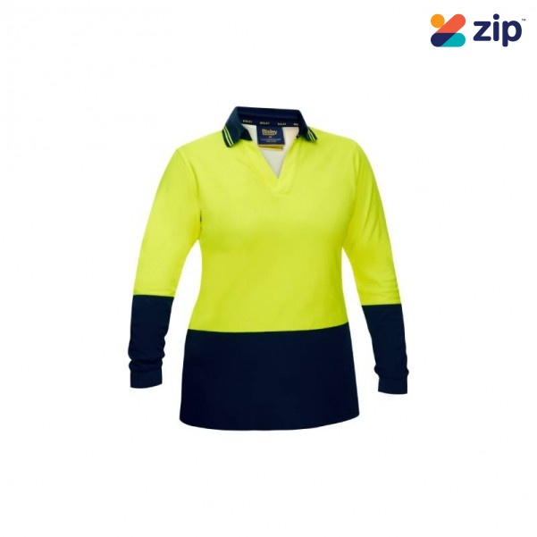 Bisley BKL6234_TT06 - Yellow / Bottle Hi Vis V-Neck Women Polo Shirt