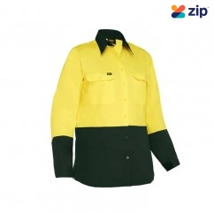 Bisley BL6895_TT03 - Yellow / Bottle Cool Lightweight Hi Vis Women Drill Shirt