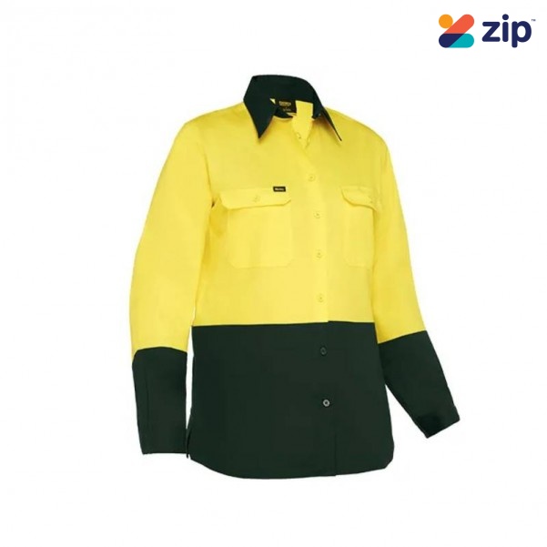 Bisley BL6895_TT03 - Yellow / Bottle Cool Lightweight Hi Vis Women Drill Shirt