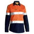 Bisley BL6896_TT02 - 100% Cotton Orange/Navy Women's Taped HI VIS Cool Lightweight Drill Shirt