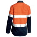 Bisley BL6896_TT02 - 100% Cotton Orange/Navy Women's Taped HI VIS Cool Lightweight Drill Shirt