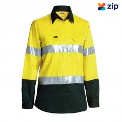 Bisley BL6896_TT03 - Yellow / Bottle Two Tone Cool Lightweight Hi Vis Women Drill Shirt