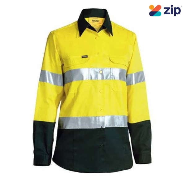 Bisley BL6896_TT03 - Yellow / Bottle Two Tone Cool Lightweight Hi Vis Women Drill Shirt