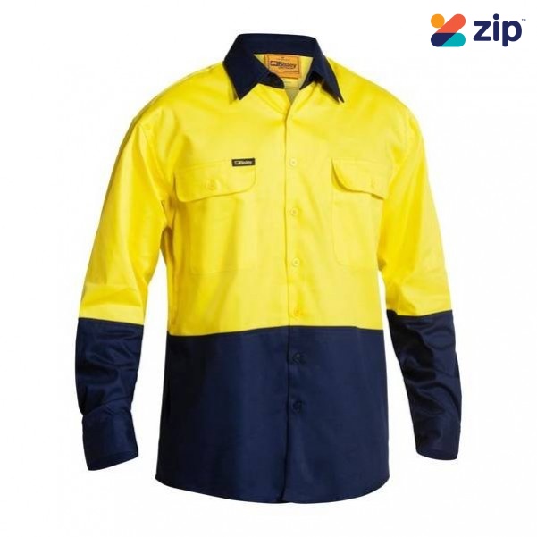 Bisley BS6267_TT01 - 100% Cotton Yellow Navy HI VIS Drill Shirt