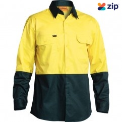 Bisley BS6895_TT03 - Yellow / Bottle Two Tone Cool Lightweight Hi Vis Men Drill Shirt