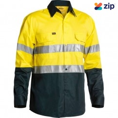 Bisley BS6896_TT03 - Yellow / Bottle Two Tone Cool Lightweight Hi Vis Men Drill Shirt