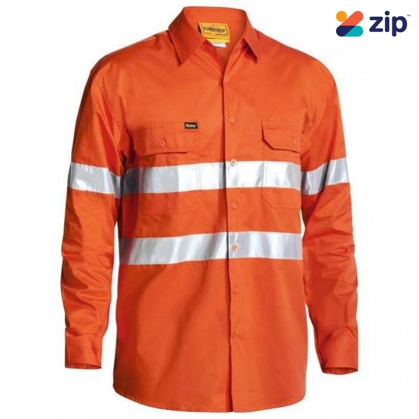 Bisley BS6897_BVEO - 100% Cotton Orange Taped Hi Vis Cool Lightweight Drill Shirt