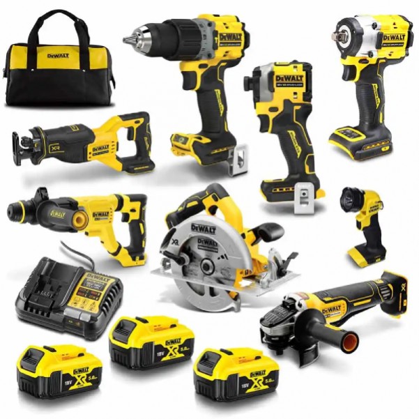 DEWALT DCZ878P3-XE - 18V 5.0Ah XR Li-ion Cordless Brushless 8 Piece Combo Kit