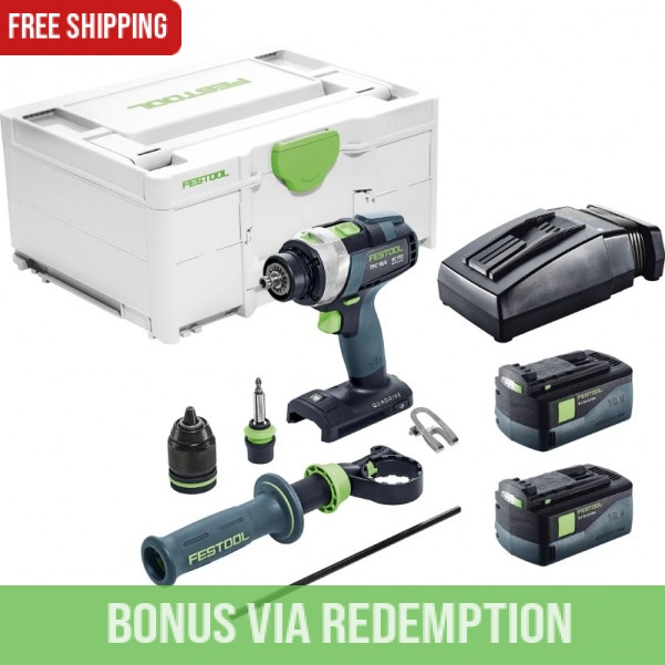 Festool TPC 18/4 5.0 I-Plus (578286) - TPC 18V Cordless 4 Speed Hammer Drill 5.0Ah Bluetooth Set in Systainer