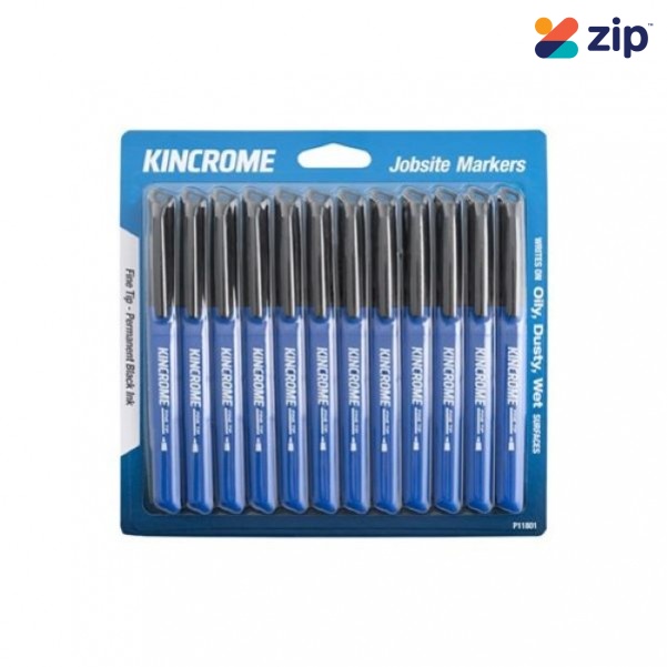 Kincrome P11801 - 12 piece Black Permanent Fine Tip Markers 