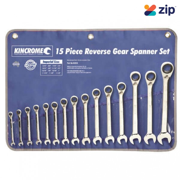 Kincrome K3016 - 15 Piece Imperial Reversible Combination Gear Spanner Set