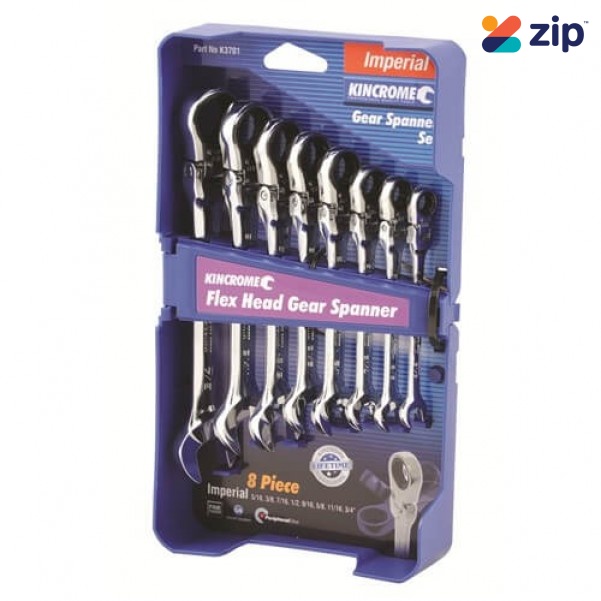 Kincrome K3701 - 8 Piece Imperial Single Way Combination Flex Head Gear Spanner Set