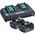 Makita B-90629 - 18V Dual Port Rapid Charger with 2 x 3.0AH Batteries Bonus Inflator + Blower