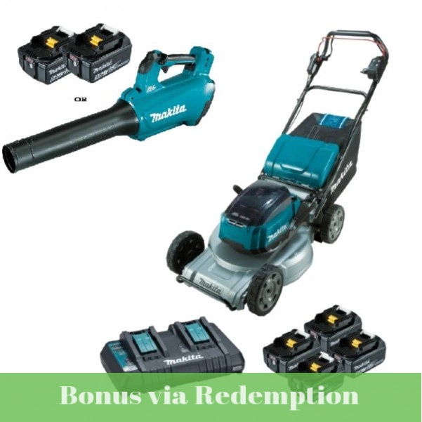 Makita DLM537PT4X - 18Vx2 5.0Ah 534mm (21") Cordless Brushless Aluminium Deck Self-Propelled Lawn Mower Kit