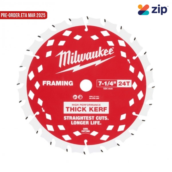 Milwaukee 48408740 - 184mm (7 1/4") 24T Wood Circular Saw Blade Framing Thick Kerf