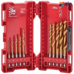 Milwaukee 48894859 - 10 Piece Assorted SHOCKWAVE RED HELIX Titanium Metric Drill Bit Set