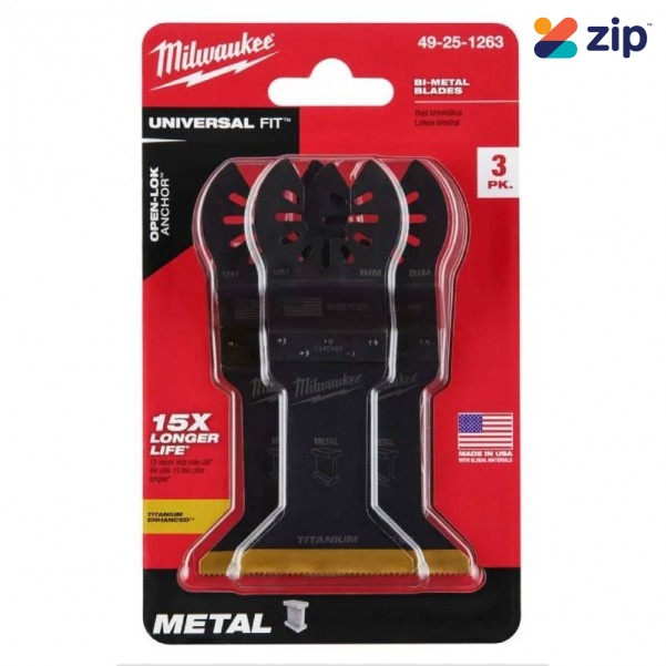 Milwaukee 49251263 - 3-Pack 45mm (1 3/4") OPEN-LOK Titanium Enhanced Bi-Metal Metal Blade