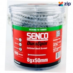 Senco 08R50MS04T - 11tpi x 50mm Ribbed Stainless 8 Gauge Tub Of 1000 Collated Screws 