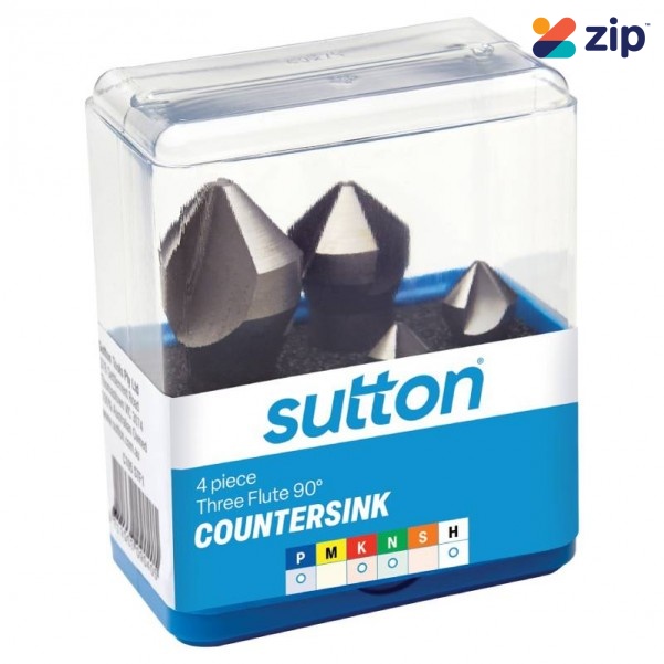 Sutton Tools C105STF1 - 4 Pieces 90° Three Flute HSS Countersink Set