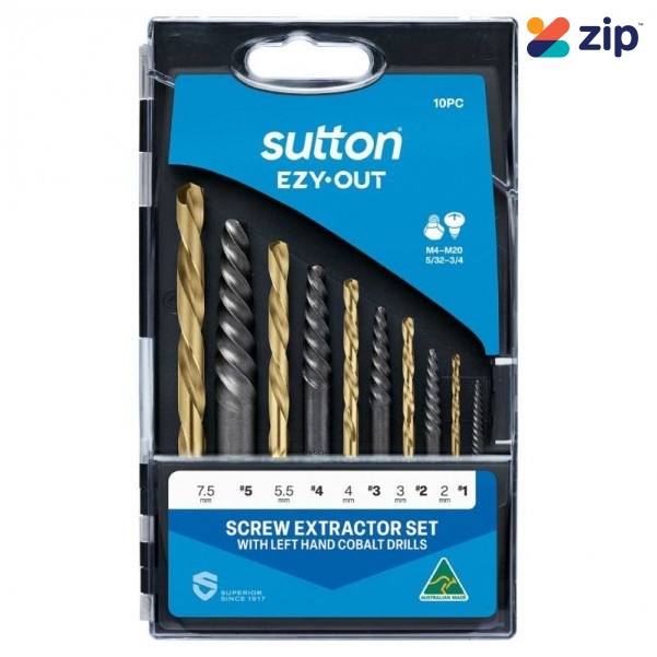 Sutton Tools M603S20L - 10 Piece Easy-Out Screw Extractor & Drill Set - Left Hand Drills