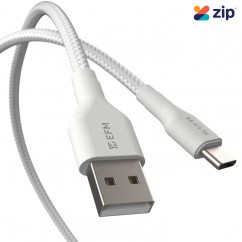 EFM USB-A to Type-C Braided Power and Data Cable 1m - White - EFCAS1U992WHI