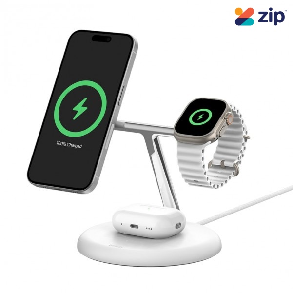 Belkin BoostCharge Pro 3-in-1 Magnetic Wireless Charging Stand with Qi2 15W - White - WIZ023AUWH